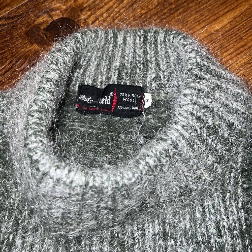 Green Chunky Knit Mohair Gray Mock Neck Long Sleeve Wool Sweater Size S - Picture 5 of 9
